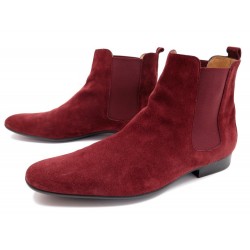 NEUF CHAUSSURES HERMES BOTTINES CHELSEA 44.5 EN DAIM ROUGE BOITE DEER BOOTS 900€