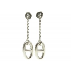 BOUCLES D OREILLES HERMES FARANDOLE CHAINE D ANCRE ARGENT MASSIF 