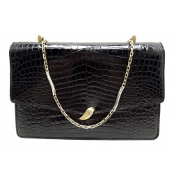 AUTHENTICITE VINTAGE SAC A MAIN MORABITO EN CUIR CROCODILE NOIR 