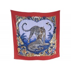 NEUF CHALE HERMES JUNGLE LOVE EN CACHEMIRE ET SOIE ROUGE CARRE SILK SHAWL 930€