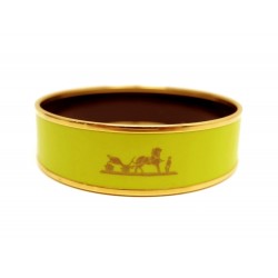 NEUF BRACELET HERMES CALECHE LARGE 19MM EN EMAIL IMPRIME 65MM JAUNE ENAMEL 480€