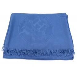 CHALE HERMES H EN CACHEMIRE BLEU MIXTE ECHARPE FOULARD BLUE CASHMERE SCARF 900€