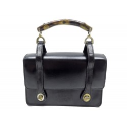 VINTAGE SAC A MAIN GUCCI A RABAT BAMBOO EN CUIR NOIR 1960 FLAP BAG PURSE 890€