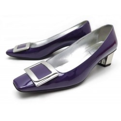 NEUF CHAUSSURES ROGER VIVIER BELLE 37.5 ESCARPINS CUIR VERNI VIOLET SHOES 590€