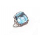 BAGUE EN OR BLANC 6.2 GR T 51 SERTIE DE 18 DIAMANTS 0.92 CT PIERRE AIGUE MARINE