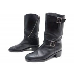 BOTTES MOTARDES CHANEL G27805 EN CUIR NOIR & BOUCLES 41 ZIPPEE BIKER BOOTS 1300€