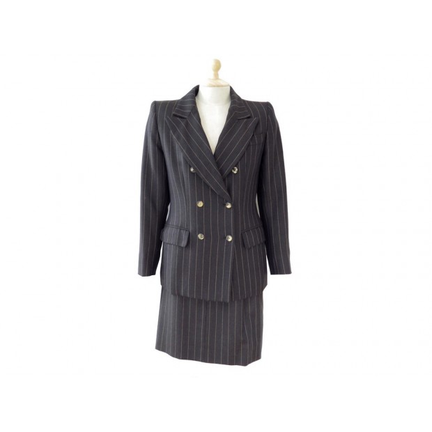 TAILLEUR YVES SAINT LAURENT VESTE + JUPE TAILLE 36 S EN LAINE GRISE 2000€