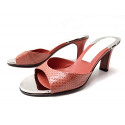 CHAUSSURES LOUIS VUITTON 37.5 38 SANDALES A TALONS CUIR PYTHON ROSE SHOES 690€