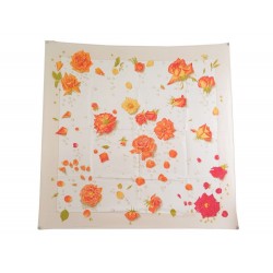 FOULARD HERMES LA ROSEE EN SOIE BEIGE IVOIRE CARRE 90 CM SILK SCARF FLOWERS 360€