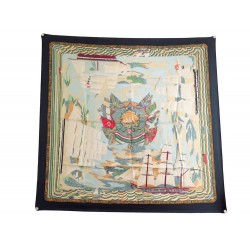 FOULARD HERMES MARINE NAIVE EN SOIE NOIRE CARRE 90CM BOITE BLACK SILK SCARF 360€