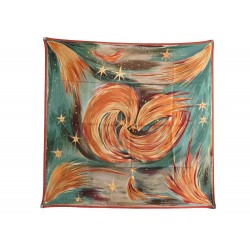 NEUF FOULARD HERMES LES FEUX DU CIEL EN SOIE ORANGE CARRE 90 CM SILK SCARF 360€