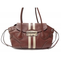 SAC A MAIN PRADA EN CUIR GRAINE MARRON FERMOIR EN LEZARD HAND BAG PURSE 2000€