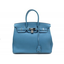 NEUF SAC A MAIN HERMES BIRKIN 35 CUIR TAURILLON CLEMENCE COBALT BLEU HAND BAG