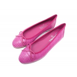 NEUF CHAUSSURES CHANEL BALLERINES G29910 38.5 CUIR CROCODILE ALIGATOR ROSE 5300€