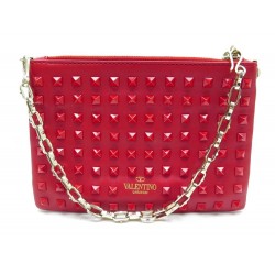  POCHETTE SAC A MAIN VALENTINO EN CUIR ROUGE RED POUCH HAND BAG PURSE 