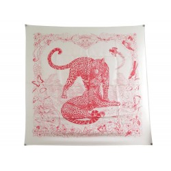 FOULARD HERMES JUNGLE LOVE EN SOIE BLANCHE CARRE 90 CM SILK SCARF WHITE 360€