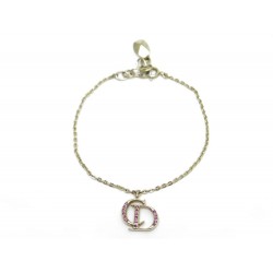 BRACELET CHRISTIAN DIOR LOGO CD T 16 A 19 EN METAL DORE & STRASS ROSE JEWEL 240€