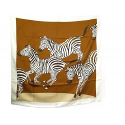 FOULARD HERMES LES ZEBRES II ROBERT DALLET SOIE BEIGE 90 CM SILK SCARF 360€