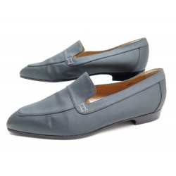 NEUF CHAUSSURES HERMES MOCASSINS LOGO H EN SATIN GRIS 37.5 