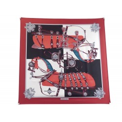 NEUF FOULARD HERMES HARNAIS DE COUR EN SOIE ROUGE CARRE + BOITE NEW SCARF 360€