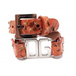 BRACELET DOLCE & GABBANA EN CUIR DE PYTHON ORANGE DOUBLE TOUR 