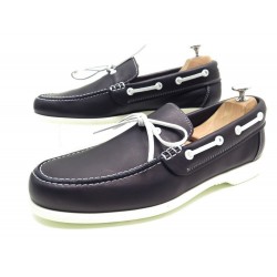 NEUF CHAUSSURES HERMES DERBY BATEAUX 43 CUIR NOIR & LACETS BLANCS SHOES 900€