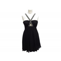 NEUF ROBE ROBERTO CAVALLI DOS NU PERLES & STRASS JTR137 36 S EN SOIE NOIRE 2500€