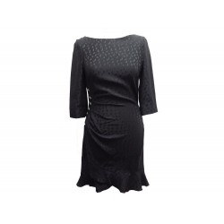 NEUF ROBE AZZARO JILLIAN EN SOIE JACQUARD NOIRE 38 MOTIFS LEOPARD