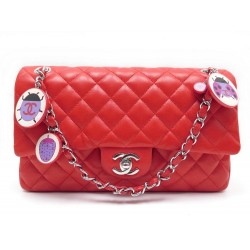 NEUF SAC A MAIN CHANEL TIMELESS EN CUIR ROUGE CORAIL 