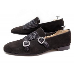 CHAUSSURES SANTONI CLEANIC 14769 8.5 IT 43.5 FR MOCASSINS BI MATIERE SHOES 550€