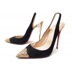 SERVICE NETTOYAGE : CHAUSSURES CHRISTIAN LOUBOUTIN DAIM 39 NOIR ET DORE 