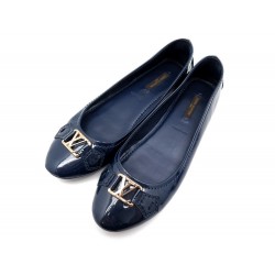 NEUF CHAUSSURES LOUIS VUITTON OXFORD 37.5 BALLERINES CUIR VERNI BLEU SHOES 450€