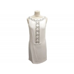 NEUF ROBE AZZARO NORINA COL PERLES & STRASS DR1649 T36 S EN SOIE ECRU DRESS 950€