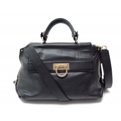 SAC A MAIN SALVATORE FERRAGAMO CUIR NOIR BANDOULIERE 