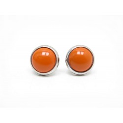 BOUCLES D'OREILLES HERMES PUCES EN EMAIL ORANGE & ACIER PALLADIE EARRINGS 320€