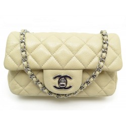 SAC A MAIN CHANEL MINI TIMELESS BANDOULIERE EN CUIR CAVIAR MATELASSE BEIGE 3350€