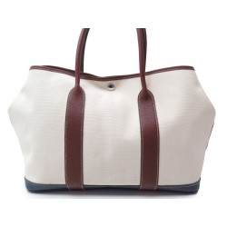 SAC A MAIN HERMES GARDEN PARTY EN TOILE BEIGE & CUIR ROUGE BLEU HAND BAG 1620€