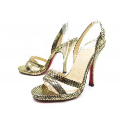 NEUF CHAUSSURES CHRISTIAN LOUBOUTIN 35.5 SANDALES A TALONS CUIR DORE PUMP 895€