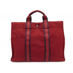 NEUF SAC A MAIN HERMES TOTO 42 CM EN TOILE ROUGE LIE DE VIN RED HAND BAG 1300€