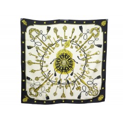 FOULARD HERMES LES CLES 1ERE EDITION 1965 EN SOIE NOIRE CARRE 90 CM SCARF 360€