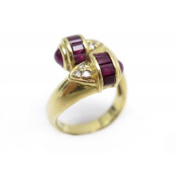 BAGUE T 51 EN OR JAUNE 18K 7.7GR SERTIE DE DIAMANTS & RUBIS 4.18 CT RUBY RING