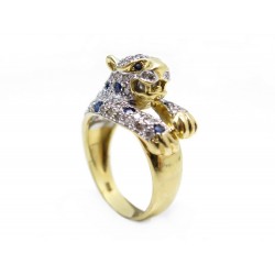 BAGUE PANTHERE T 54 OR JAUNE 7.6 GR SERTIE DIAMANTS 0.65 CT SAPHIRS 0.5 CT RING