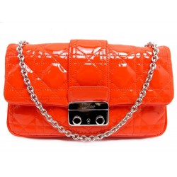 NEUF SAC A MAIN CHRISTIAN DIOR NEW LOCK BANDOULIERE CUIR VERNI ORANGE BAG