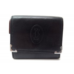 PORTE MONNAIE MUST DE CARTIER CARRE CRL3001372 CUIR NOIR WALLET PURSE BLACK 270€