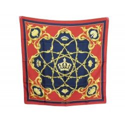 VINTAGE FOULARD HERMES CROWN 1ERE EDITION DE 1969 EN SOIE ROUGE CARRE SCARF 360€