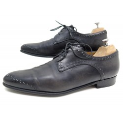 CHAUSSURES BERLUTI 9 43 RICHELIEU EN CUIR GRIS & SURPIQURES BLANCHES SHOES 1450€