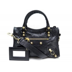 NEUF SAC A MAIN BALENCIAGA CLASSIC MINI CITY 309544 BANDOULIERE CUIR NOIR 1190€