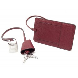 NEUF KIT HERMES CADENAS CLOCHETTE PORTE ADRESSE EN CUIR TAURILLON ROUGE GARANCE