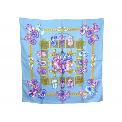 NEUF FOULARD HERMES RUBANS DU CHEVAL EN SOIE BLEUE CARRE 90 CM SILK SCARF 360€