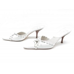 CHAUSSURES DIOR MULES STUDS SANDALES A TALONS 38.5 LACETS CUIR BLANC SHOES 470€